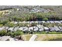 An aerial view showcases the property's location on a waterfront lot surrounded by mature trees at 18819 Rue Loire St, Lutz, FL 33558