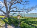 Enjoy the tranquility of waterfront living in this home's serene backyard with a hammock and dock with ocean view at 7160 S Shore S Dr, South Pasadena, FL 33707