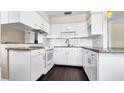 Modern kitchen with white cabinets, granite countertops, and stainless steel appliances at 2702 W Braddock St, Tampa, FL 33607