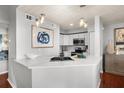 Modern kitchen with white quartz countertops, stainless steel appliances, and pendant lighting at 6923 Stones Throw N Cir # 4205, St Petersburg, FL 33710