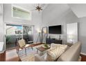 Bright living room with vaulted ceilings, balcony access, and modern furnishings at 6923 Stones Throw N Cir # 4205, St Petersburg, FL 33710