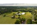 Aerial view of a sprawling estate with a pond, lush greenery and mature trees at 3709 Gallagher Rd, Plant City, FL 33565