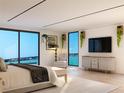 Inviting primary bedroom featuring water views, modern decor, and ample natural light at 702 Pass A Grille Way, St Pete Beach, FL 33706