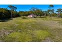 Large open lot with mature trees and ample space for outdoor activities, highlighted by the home's unique style at 9554 90Th Ave, Seminole, FL 33777