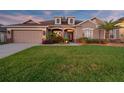 Attractive home with a green lawn, manicured landscaping, and an attached two-car garage at 22932 Collridge Dr, Land O Lakes, FL 34639