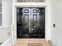 Elegant double front doors with welcome mat, inviting entrance to a well-kept home at 4262 Larkenheath Dr, Spring Hill, FL 34609