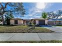 Charming single-story home with a well-maintained front yard, mature tree, and a cozy, inviting facade at 1032 Jambalana Dr, Holiday, FL 34691