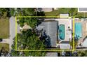 Overhead shot of the entire property highlighting the pool, patio, yard and house at 7901 42Nd N St, Pinellas Park, FL 33781