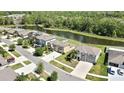 An aerial view showcases homes near a serene pond and lush green landscaping at 35965 Saddle Palm Way, Zephyrhills, FL 33541