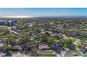 Wide aerial shot showcases the residential neighborhood surrounded by trees and the bay in the background at 1201 Kapok Kove Cir, Clearwater, FL 33759