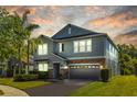 Charming two-story home with a two-car garage, neat landscaping, and warm sunset ambiance at 19309 Prairie Tree Pl, Tampa, FL 33647