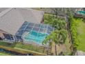 Aerial view of a private screened-in pool surrounded by lush landscaping and a well-maintained yard at 2706 Bent Leaf Dr, Valrico, FL 33594
