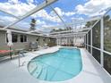 Enclosed private pool with plenty of space for seating and entertaining with blue skies overhead at 101 Gulf Blvd, Belleair Beach, FL 33786