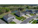A high angle view showing the property nestled in a residential area near a scenic pond at 11465 June Briar Loop, San Antonio, FL 33576