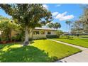 Inviting single-story home with lush green lawn, mature trees, and a walkway to the front door at 10 James Ct, Oldsmar, FL 34677