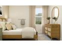 Comfortable bedroom with calming wall colors, natural lighting, a woven headboard, and a wooden dresser at 11538 71St E Ave, Palmetto, FL 34221