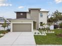 Modern home with a two-car garage, front garden, and minimalist design at 3108 W Ballast Point Blvd, Tampa, FL 33611