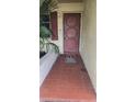 The front door and entrance features a tile walkway and red shutters at 704 Lemonwood Dr, Oldsmar, FL 34677