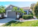 Charming single-story home with a well-manicured lawn, mature palm trees, and an attached two-car garage at 7441 Trovita Rd, Land O Lakes, FL 34637