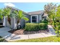 Landscaped front yard featuring native flora and mature shade trees at 7441 Trovita Rd, Land O Lakes, FL 34637