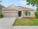 Charming single-story home with a well-maintained lawn, two-car garage, and neutral color scheme at 810 Fern Leaf Dr, Ruskin, FL 33570
