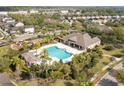 Aerial view of community pool, clubhouse, playground, and lush landscaping at 11109 Great Neck Rd, Riverview, FL 33578