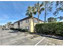Exterior view of a condo building with palm trees and guest parking spaces at 601 N Keene Rd # P9, Clearwater, FL 33755