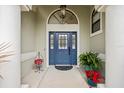 Stunning entrance featuring an elegant blue door, decorative plants, and stylish accents at 400 Westborough Ln, Safety Harbor, FL 34695