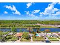Aerial shot of a neighborhood with waterfront access, showcasing the home's proximity to the river at 10790 92Nd St, Seminole, FL 33777