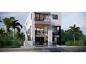 Modern three-story waterfront home featuring balconies, a pool and outdoor living spaces at 664 Geneva Pl, Tampa, FL 33606