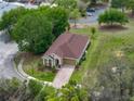 A beautiful aerial view of the home showcasing its manicured lawn and surroundings at 14198 Thoroughbred Dr, Dade City, FL 33525