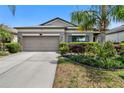 Well-maintained home featuring a two-car garage, manicured shrubs, and a gray exterior at 11638 Palmetto Pine St, Riverview, FL 33569