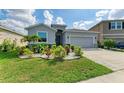 Charming single-story home boasts a meticulously landscaped front yard, enhancing its curb appeal at 16934 Oval Rum Dr, Wimauma, FL 33598
