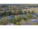 Aerial view of the property nestled among mature trees in a quiet neighborhood at 34833 Double Eagle Ct, Zephyrhills, FL 33541