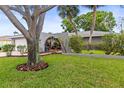 Lush green front yard featuring beautiful mature shade tree and elegant landscaped garden beds at 13841 89Th Ave, Seminole, FL 33776