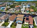 Stunning aerial view of waterfront homes, showcasing boat docks and the canal at 6241 Bayside Dr, New Port Richey, FL 34652
