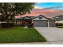 Charming home with a well-manicured lawn, two car garage, and lush landscaping at 3829 Eagleflight Ln, Land O Lakes, FL 34639