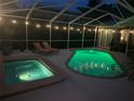 Night view of the pool and hot tub, beautifully lit and perfect for evening relaxation at 9322 Wellington Park Cir, Tampa, FL 33647