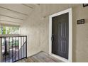 Condo front entrance featuring a dark painted front door and views of the outdoor surroundings at 4002 Crockers Lake Blvd # 1-128, Sarasota, FL 34238