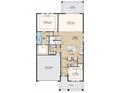 Layout of the home featuring a primary suite, kitchen, great room, dining area, and a two-car garage at 5128 Slate Hue Pl, Apollo Beach, FL 33572