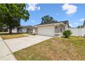 View of the side of the home, showing the garage, driveway and partial landscaping at 930 Balsamina Dr, Brandon, FL 33510