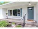 Close-up of the front entrance with a modern door, stylish accents, and verdant plants at 125 Siobhan Ave, Tampa, FL 33613