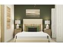 Serene bedroom with olive green accent wall and complementary decor for a cozy, inviting space at 13146 Empress Jewel Trl, Parrish, FL 34219