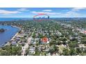 Aerial view of a neighborhood, with a red circle highlighting the Downtown St. Pete area in the distance at 136 30Th N Ave, St Petersburg, FL 33704