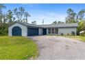 Inviting single-story home with a driveway and a blue accent garage, blending functionality at 116 Solana St, North Port, FL 34287