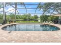 Stunning screened-in pool overlooking a tranquil lake with fountains, perfect for relaxation and outdoor enjoyment at 12304 Freesia Ct, Riverview, FL 33569