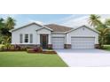 Charming single-story home with a stone-accented garage, a well-manicured lawn, and tidy landscaping at 19669 Gladeview Way, Land O Lakes, FL 34638