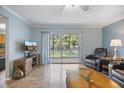 Cozy living room featuring a sliding glass door with natural light and hardwood flooring at 3585 41St S Ter # 227, St Petersburg, FL 33711