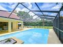 Enclosed pool area featuring a pristine blue pool, an open patio, and lush greenery at 14119 Stonegate Dr, Tampa, FL 33624