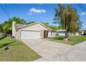 Charming single-story home with stone accents, well-maintained lawn, and attached two-car garage at 16139 Villa Dr, Hudson, FL 34667